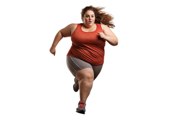 Overweight woman jogging, cut out