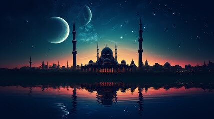 Fototapeta na wymiar Ramadan background with mosque or lantern illustration