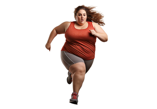 Overweight woman jogging, cut out