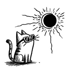 Cat looking at the sun with sunglasses, in the style of childish hand drawn drawing
