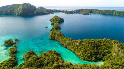 Landscape drone view of Vanua Balavu Bay of Islands in Fiji 