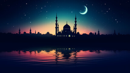 Naklejka premium Glowing background for muslim feast in holy month of Ramadan Kareem
