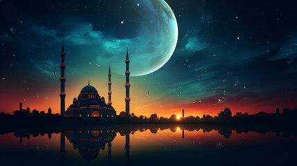 Obraz premium Ramadan background with mosque or lantern illustration