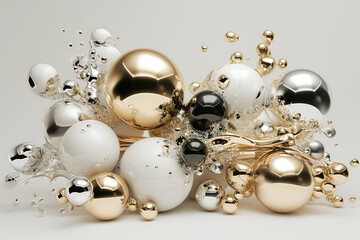 3d art abstract background from shapes and splashes in gold and champagne colors