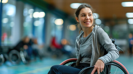 disabled person in a rehabilitation session, sport for the disabled, gym, fitness, gymnastics, person, active lifestyle, health, wheelchair, man, woman, athlete, handicap