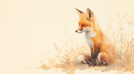 Obraz premium Colored pencil illustration featuring a lovable a fox, with a white background for isolation.