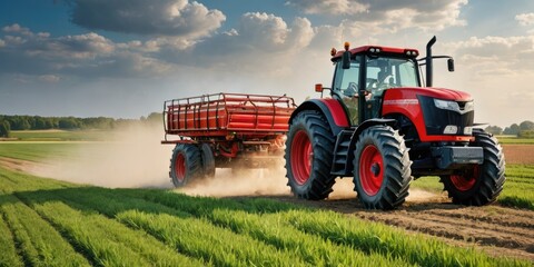 Fototapeta premium Spring Serenade: Tractor's Pesticide Dance Enhances Soybean Splendor