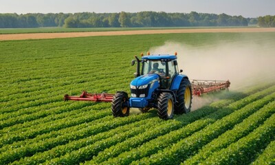 Fototapeta premium Agricultural Elegance: Modern Tractor Blessing Soybean Fields with Care