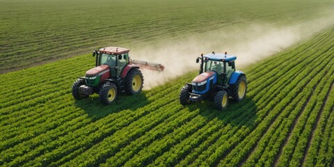 Fototapeta premium Springtime Symphony: Advanced Tractors Spraying Pesticides for Bountiful Harvest