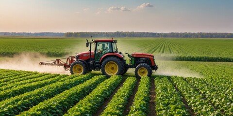 Sustainable Harvest: Tractor's Pesticide Touch Sparks Springtime Prosperity