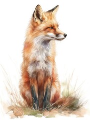 Naklejka premium colored pencil sketch of a cute fox, forest animal, isolated on a white background
