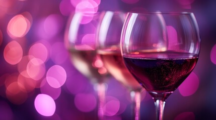 Tantalizing wine glasses with deep red and purple hues, reminiscent of wine tasting