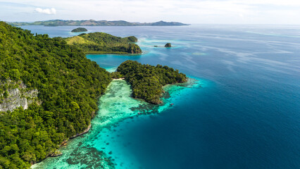 Landscape drone view of Vanua Balavu Bay of Islands in Fiji 