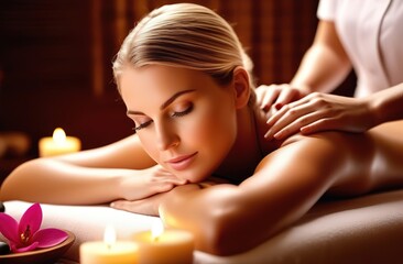 Obraz na płótnie Canvas woman relaxing, massage in spa salon