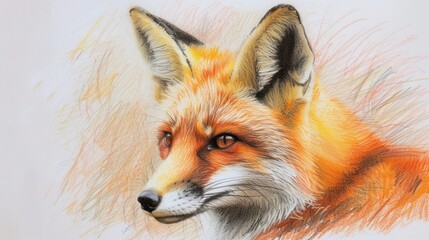 Obraz premium colored pencil sketch of a cute fox, forest animal, isolated on a white background