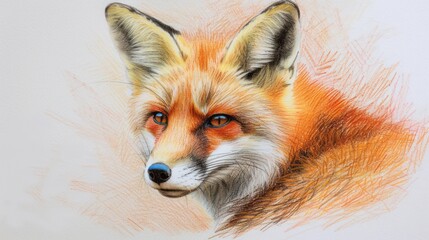 Obraz premium colored pencil sketch of a cute fox, forest animal, isolated on a white background