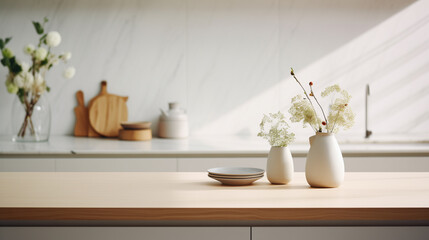 Obraz na płótnie Canvas Nordic interior design of kitchen, minimalistic and bright design in brown pastel tones