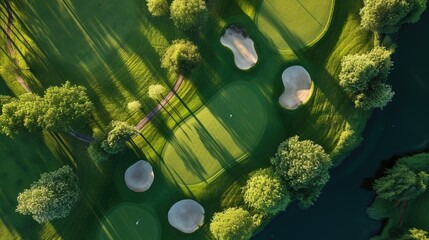 Aerial top view of Golf course - obrazy, fototapety, plakaty
