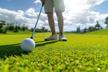 Obraz premium Golfer with a golf club about to hit the ball