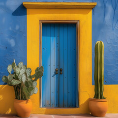 Colorful Traditional Door with Cactus in a Sunny Destination