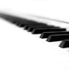 Bright White Piano Keys on Old Piano Close up High Toned Panoramic