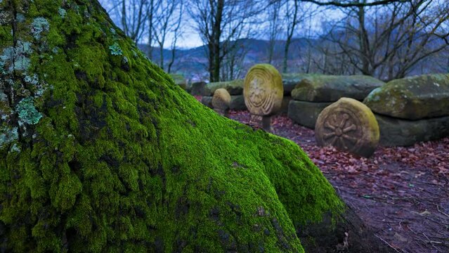 Tombs from the 7th to 9th centuries in the Necropolis of Argi&ntilde;eta in the town of Elorrrio. Municipality of Elorrio. Duranguesado region. Bizkaia. Basque Country. Spain. Europe