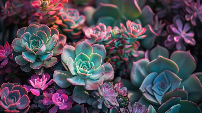  a bunch of green and pink succulents are in the middle of a bunch of pink and green succulents are in the middle of the picture.