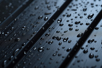 Dark wet metal roof detail with raindrops - obrazy, fototapety, plakaty