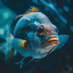 Fototapeta na wymiar Vibrant Tropical Fish in Deep Blue Ocean Waters