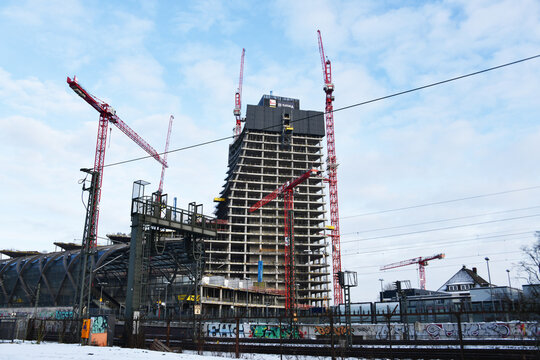 Hamburg, Germany - January 20, 2024: Construction site of the Elbtower project in Hamburg