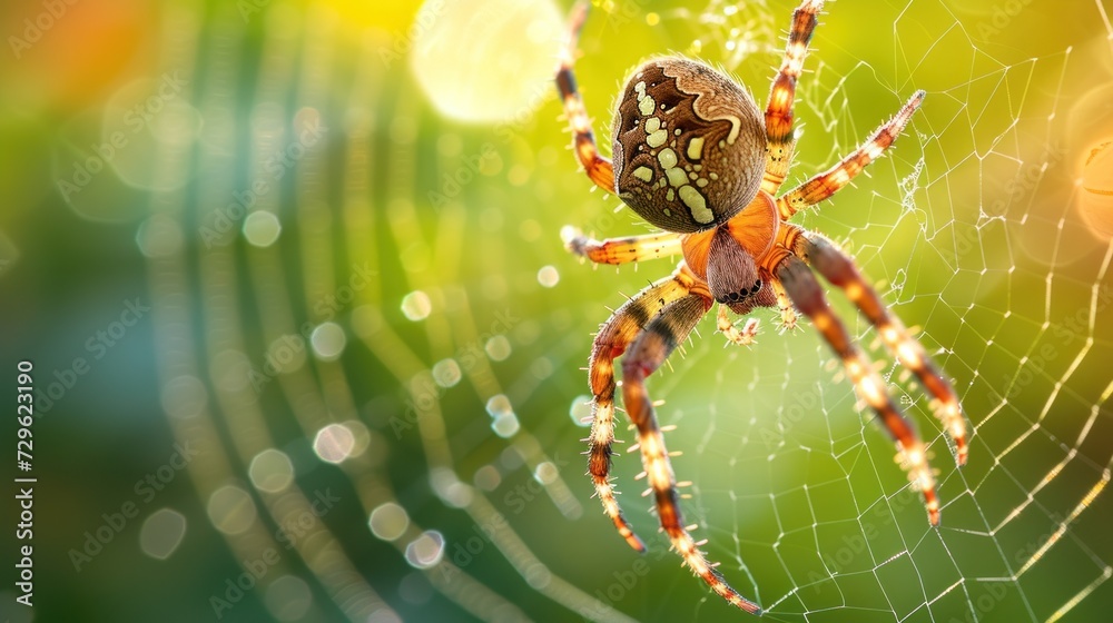 Wall mural a close up of a spider on it's web in the middle of a blurry image of the spider's web in the center