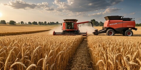 Fields of Prosperity: Rural Landscape Flourishes in Wheat Harvest Glow