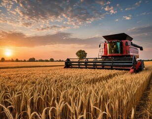 Fototapeta premium Agrarian Elegance: Rural Landscape Transformed in the Wheat Harvest Glow