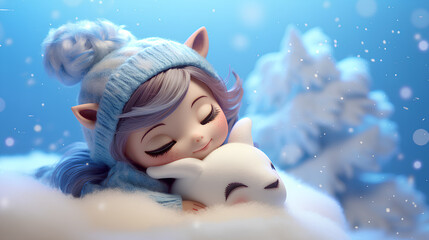 Unicorn sleeping in the snow.