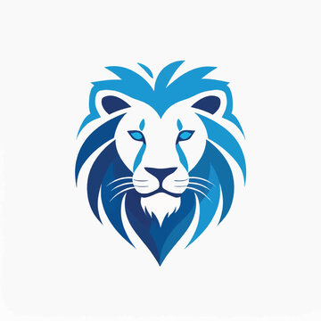 Regal Blue Lion Emblem on Crisp White Canvas: Make a Statement, blue lion logo on a white background.