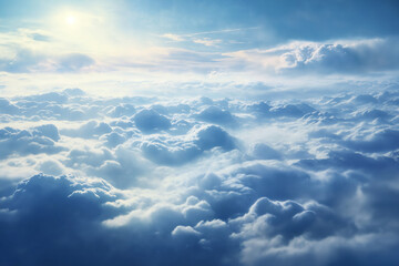 beautiful blue sky with white cumulus clouds aerial view for abstract background