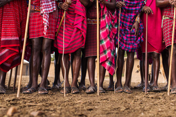 Maasai people legs with colorful dress in Kenya - obrazy, fototapety, plakaty