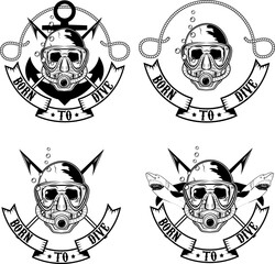 Born to dive. Set of diving emblems and badges.