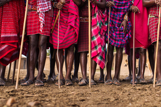Maasai people legs with colorful dress in Kenya