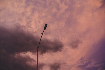sunset in the suburbs with streel lamp