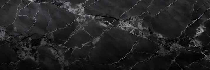 Panoramic dark gray marble banner abstract stone background. Close-up stone texture. Black rock grunge backdrop with copy space