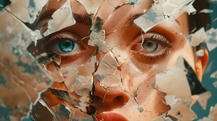 Broken Reflections: Collage of Facial Expressions on Shattered Mirror | Ultra Realistic 8K | Mirrorless Camera | AdobeStock