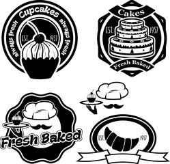 Set of cakes labels and badges. Logo,badge or label design template. Vector illustration.