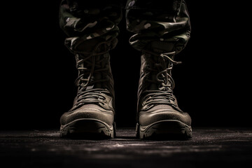 Contour of military boots on black background front view