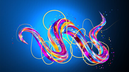Fototapeta premium 3D twisted iridescent line. Intertwined abstract liquid geometric shapes