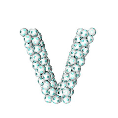 Symbol made from turquoise soccer balls. letter v