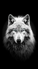Mesmerizing White Wolf with Soulful Blue Eyes on a Black Background for a Dramatic Smartphone Wallpaper