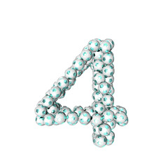 Symbol made from turquoise soccer balls. number 4