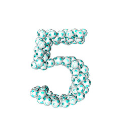 Symbol made from turquoise soccer balls. number 5