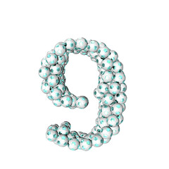 Symbol made from turquoise soccer balls. number 9